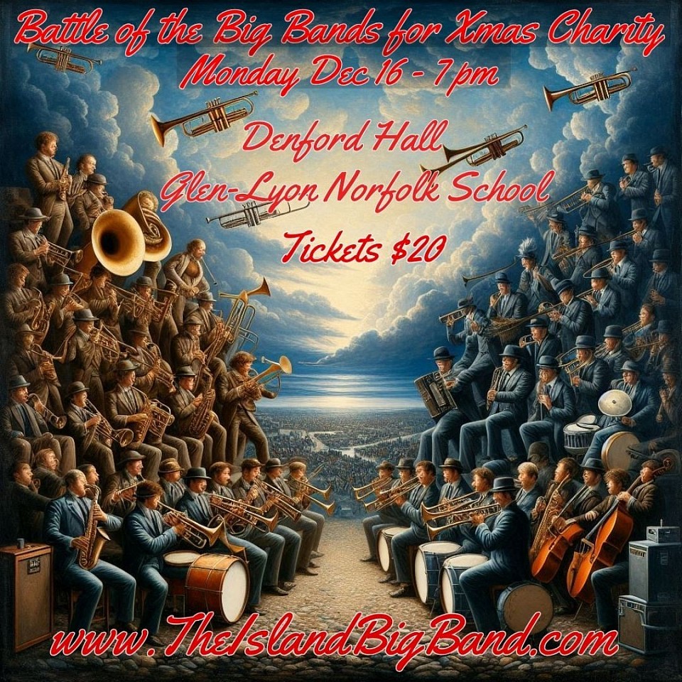 Battle of the Big Bands for Christmas Charity Monday Dec 16 7pm Denford Hall Glen-lyon Norfolk School Victoria BC